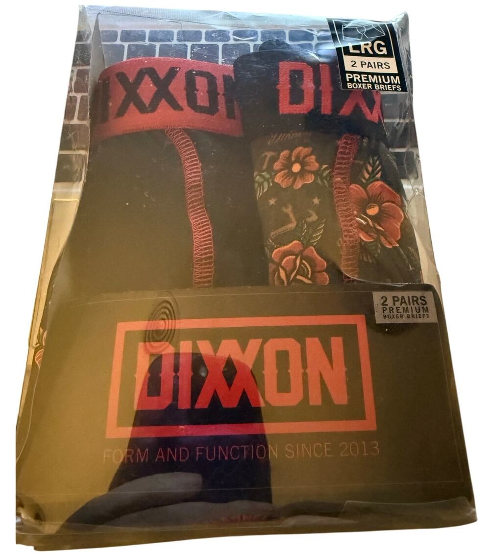 Dixxon Premium Boxer Briefs, Two-Pack, Size Large, Red Floral and Black, NWT